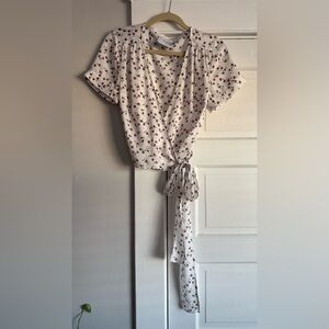 L'Academie White and Purple Floral Tie-Front Blouse